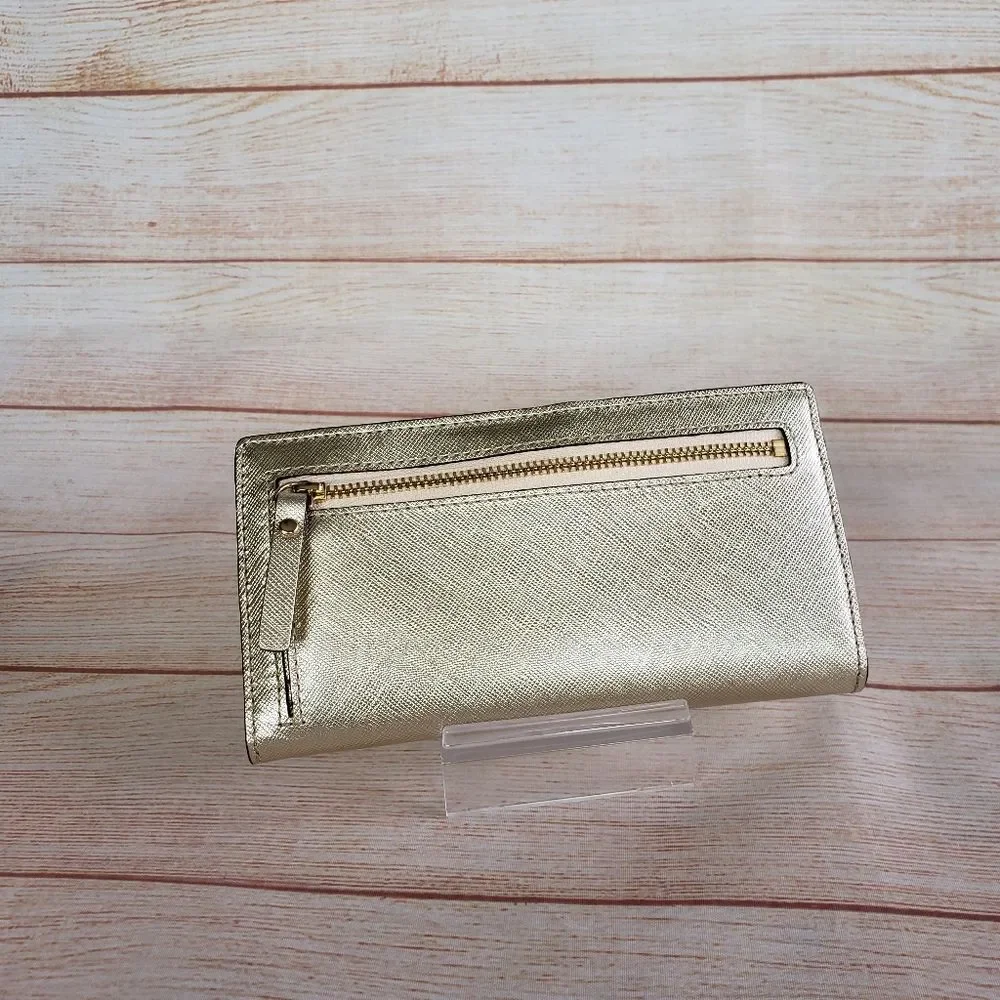 Kate Spade Saffiano Leather Metallic Wallet with Gift Box